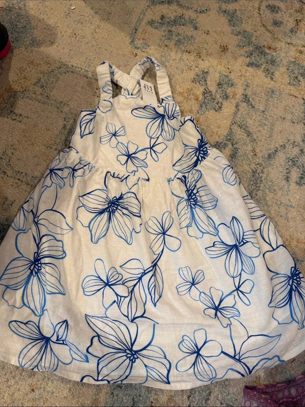 GAP White Dress with Blue Floral Print - Girls